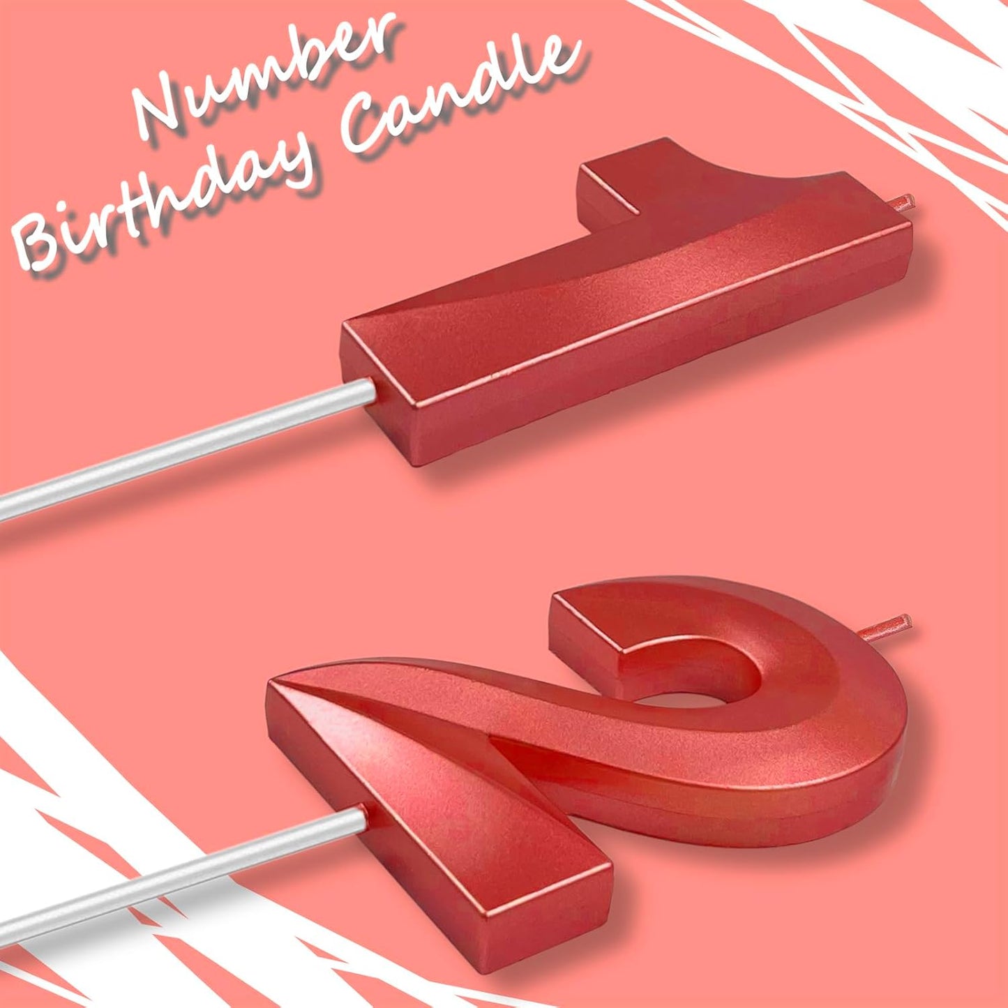 Red Number 12 Candles, 3D Diamond 2.76 Inch Cake Topper Birthday Candles for Wedding Anniversary Cake Decorations, Happy Birthday Party Decorations