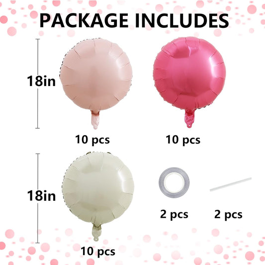 TONIFUL 30Pcs 18 Inch Balloons Large Pink and Cream White Round Shape Foil Ballons Big Round Helium Mylar Decorations for Birthday Wedding Baby Shower Anniversary Engagement Party Supplies