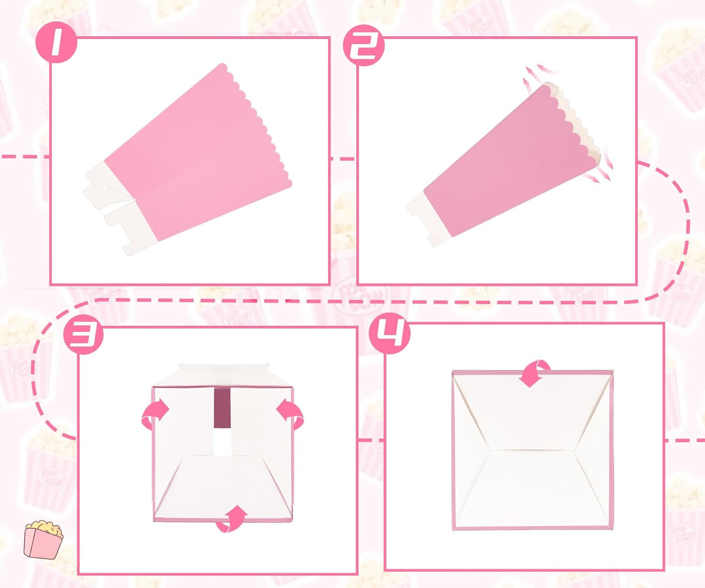 100 Pack Pink Popcorn Boxes, Disposable Popcorn Holders for Birthday Parties, Weddings, Movie Nights, Carnivals, Holidays, Baby Showers