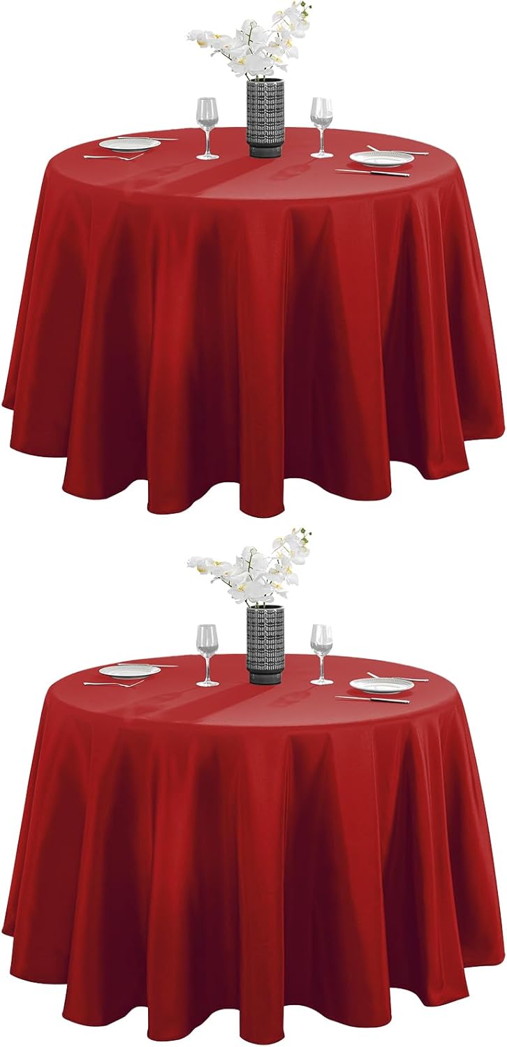 VidaFete Tablecloth 2 Pack 120inch Round Table Cloth Polyester, Stain Wrinkle Resistant Polyester Dining Table Cover for Kitchen Dinning Party Wedding Round Tabletop Buffet Decoration(Red)