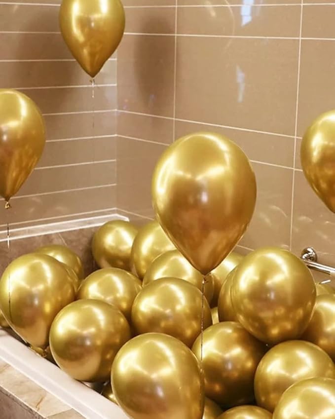 KBZVNAF Gold Metallic Chrome Latex Balloons - 50 Pack 12 inch Round Helium Balloons for Birthday Wedding Graduation Baby Shower Party Decorations