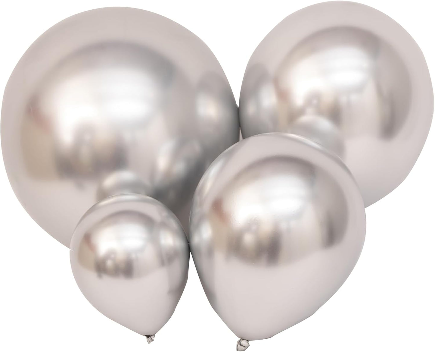 100 Pcs Metallic Silver Balloons Different Sizes 18 inch +12 inch +10 inch +5 inch Chrome Silver Latex Balloons for Birthday Party Wedding Baby Shower Decoration