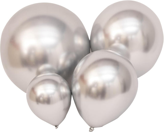 100 Pcs Metallic Silver Balloons Different Sizes 18 inch +12 inch +10 inch +5 inch Chrome Silver Latex Balloons for Birthday Party Wedding Baby Shower Decoration