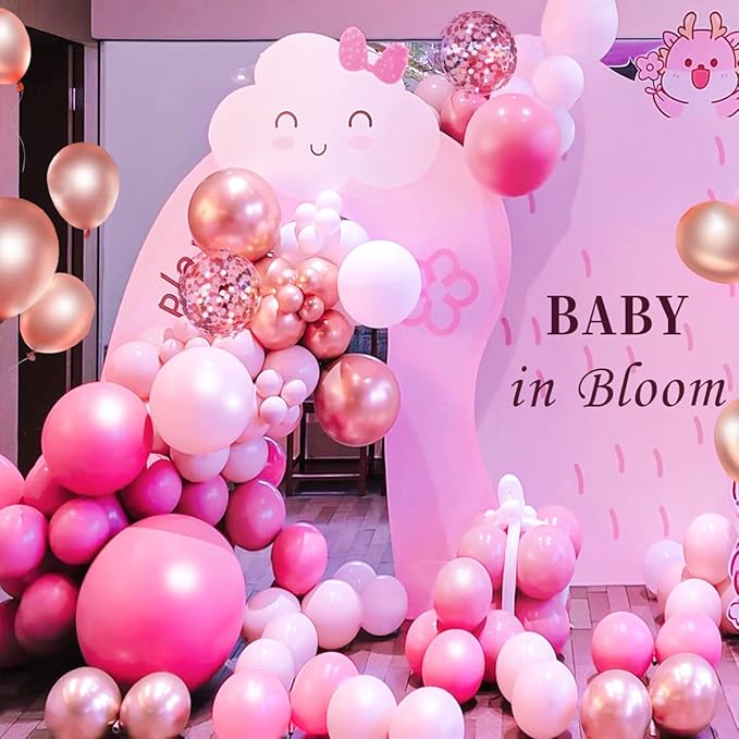 MEBAY Pink and Rose Gold Balloon Garland Arch Kit, 147Pcs Hot Pastel Pink Metallic Rose Gold Balloons with Confetti for Bridal Baby Shower Birthday Princess Wedding Mother's Day