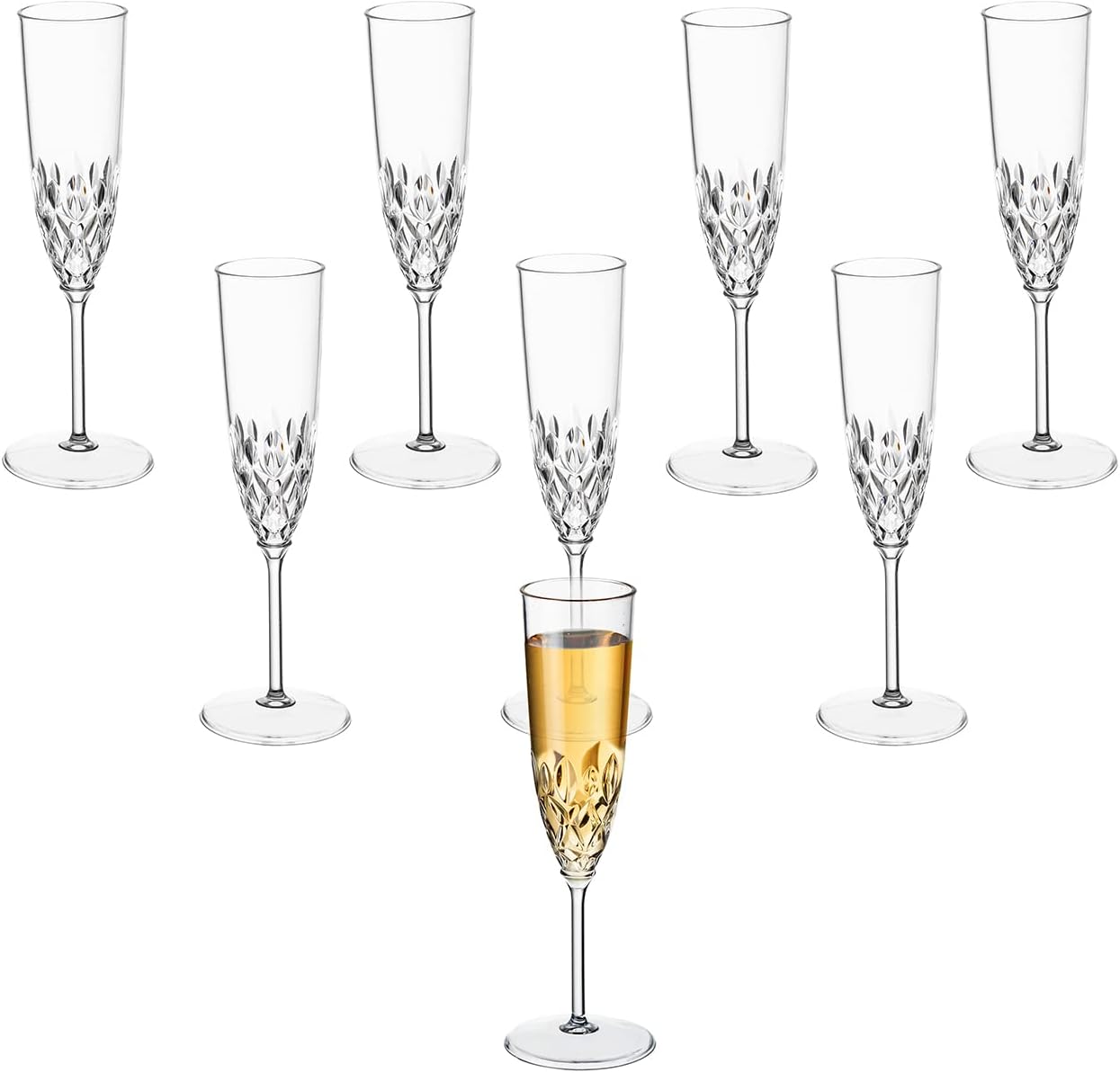 XKXKKE Plastic Champagne Flutes, 8 Pcs Shatterproof Reusable Fancy Crystal Clear Champagne Glasses, 5 oz Acrylic Unbreakable Elegant Party Drinking Cocktail Wine Glasses Wedding Birthday Bar Goblets