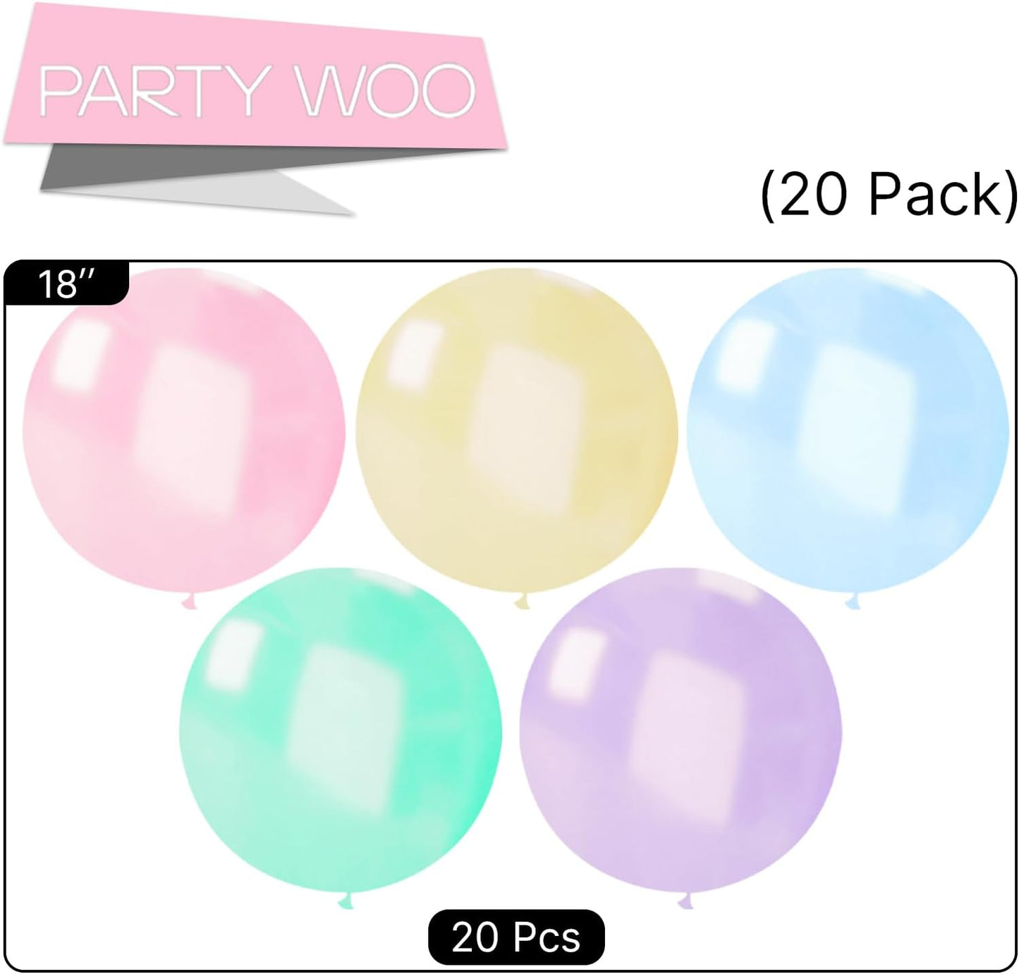 PartyWoo Pastel Balloons 20pcs 18 Inch Pastel Rainbow Latex Balloons for Baby Shower Gender Reveal Engagement Bachelorette Easter Bridal Shower Anniversary Retirement Birthday Party Decorations