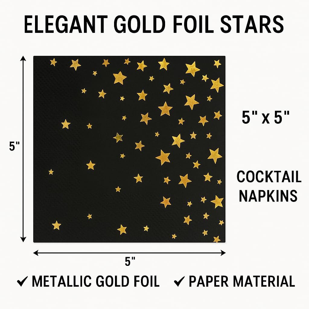 Black and Gold Cocktail Napkins- 100 Pack 2-Ply Disposable Napkins for Birthdays, Weddings, Holidays, and Special Events