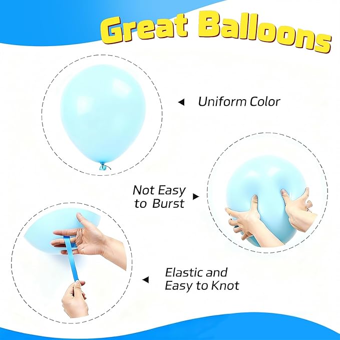 Blue and White Balloons - 60PCS 12 Inch Pearl White,Baby Blue,Linght Blue,Gold Confetti Balloons for Wedding, Birthday, Baby Shower Party Decor