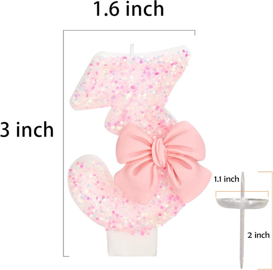 30th Birthday Candles for Cake, Pink Bow Number Cake Candles, 2.76 inch Number Happy Birthday Candle, Cake Topper Decoration for Birthday Party (Number 30)