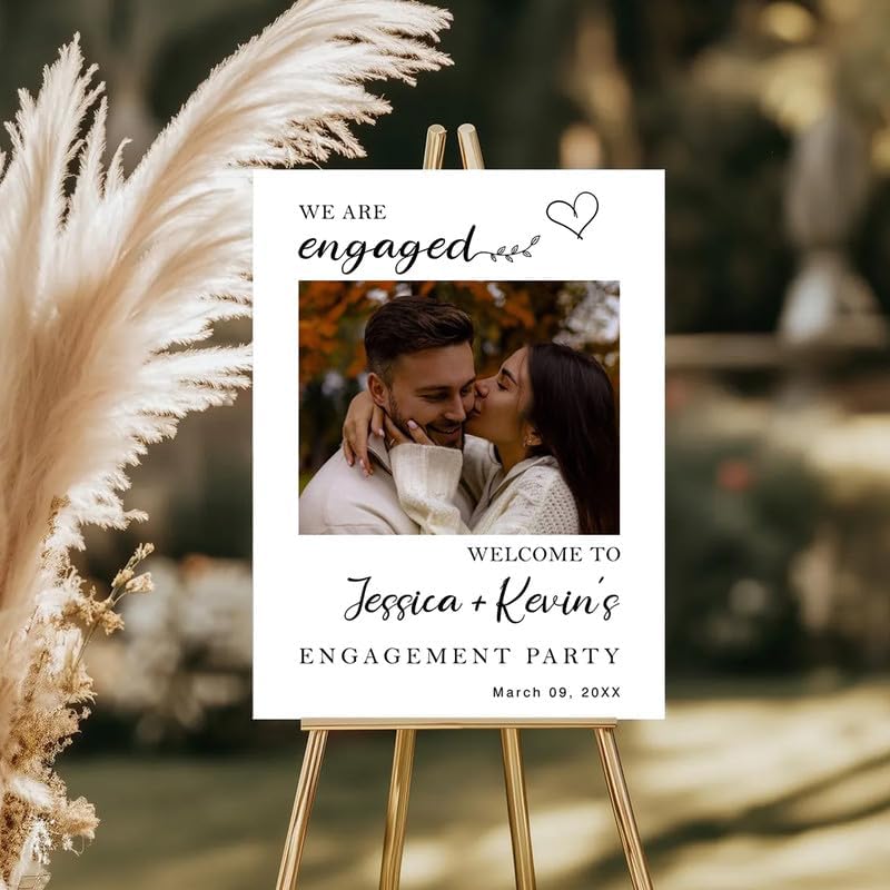 Photo Booth Style Engagement Party Welcome Sign - Personalized Photo Print Decor for Couples