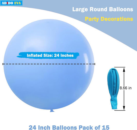 15Pcs 24 Inch Balloons Light Blue Giant Round Balloons Large Balloon for Festival, Christmas, Birthday Party Decorations
