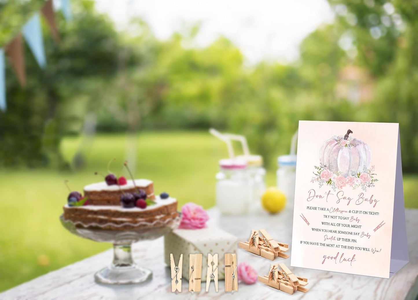 Don't Say Baby Baby Shower Game,Boho Fall Pumpkin Baby Shower Decorations,Rustic Baby Shower Decorations,Neutral Baby Shower Decorations,Baby Shower Game Ideas,1 Sign & 50 Mini Clothespins Set-B17
