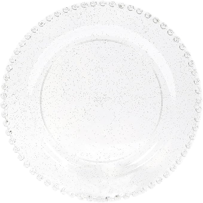 Efavormart 10-Pack Economy Plastic Charger Plates 13" Round Clear/Silver Glitter with Beaded Rim - Stylish Dinner Party Serving Plates