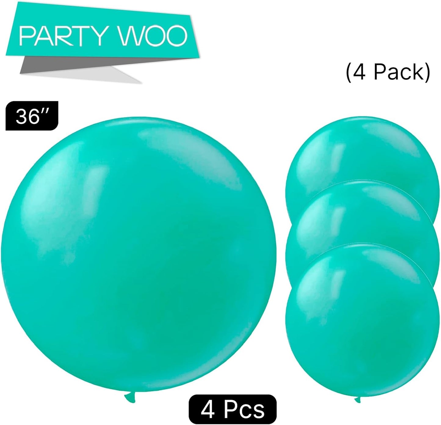 PartyWoo Teal Balloons 4 pcs 36 Inch Extra Large Big Jumbo Giant Turquoise Aqua Blue Teal Latex Helium Balloons for Graduation Wedding Baby Shower Birthday Party Decorations Teal-Y69