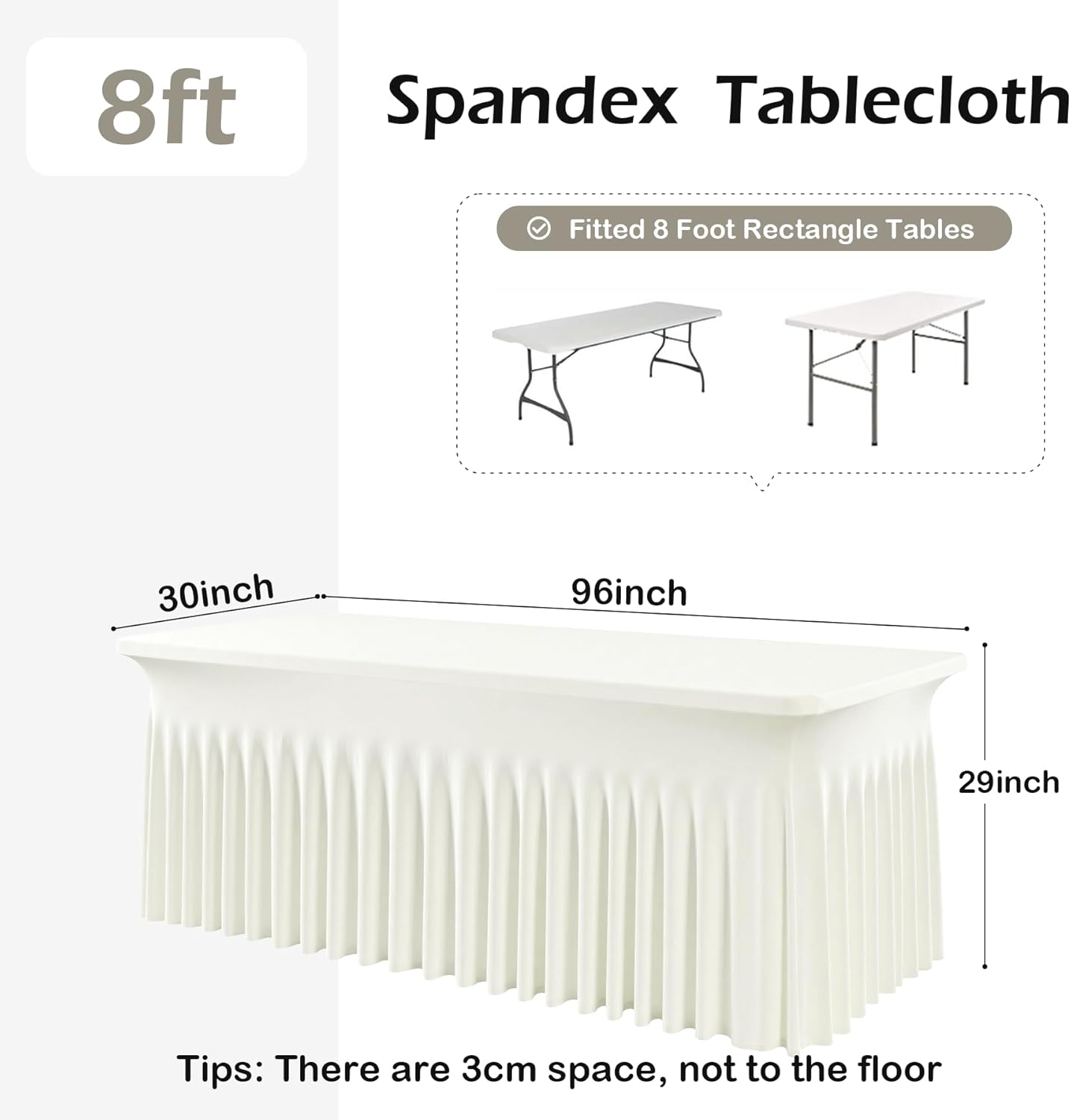NSSONBEN 4 pk Ivory Spandex Tablecloths for 8 Foot Rectangle Tables,Wrinkle Free Stretchy Cream Table Clothes Fitted Table Cover 8 ft Desk Skirt for Parties Weddings Birthday Banquet Baby Shower