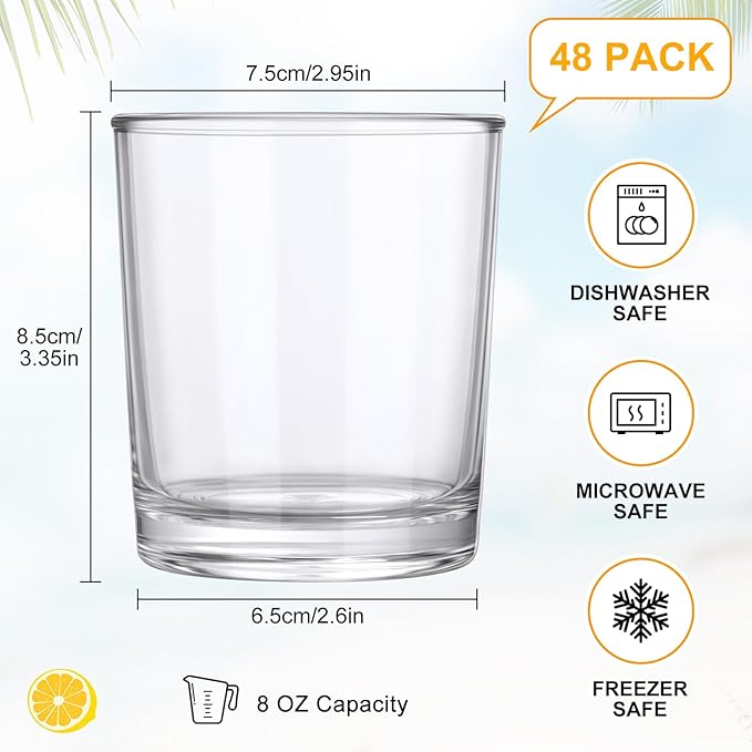 Gerrii 48 Pcs Clear Plastic Tumblers Drinking Cups Reusable Unbreakable Juice Acrylic Glasses Dishwasher Safe Plastic Glasses for Adults Picnic Party Kitchen (8 oz,Classic)