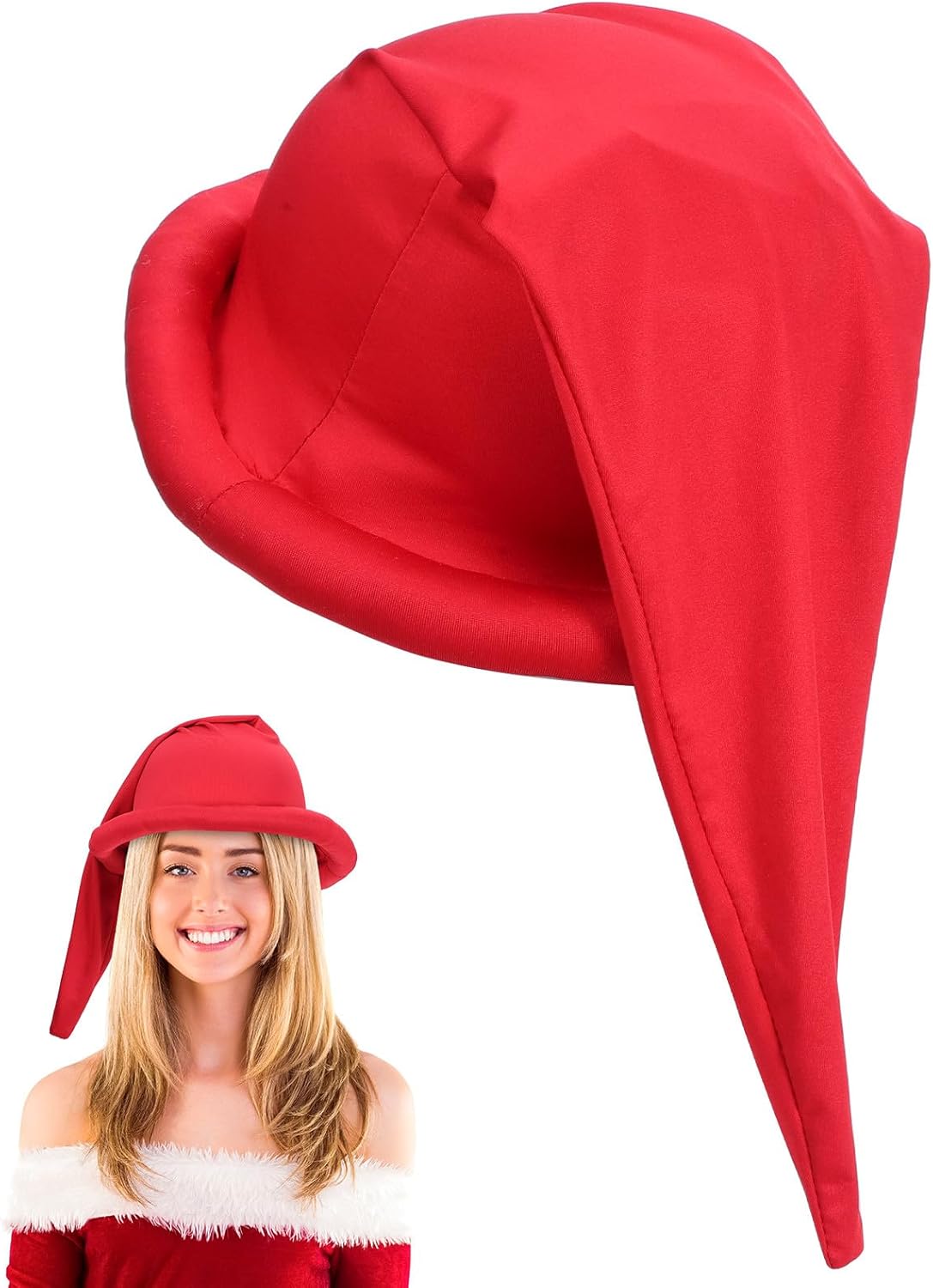 minkissy Halloween Gnome Hat Decorative Elf Hat Cosplay Costume Prop for Parties, Red Polyester Cap, 20. 47 Inch