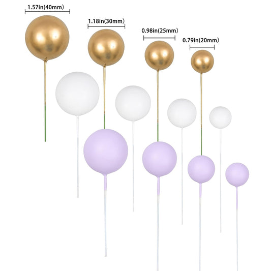 Gyufise 30Pcs Ball Cake Topper Ball Cake Picks Colorful Pearl Ball Shaped Cupcake Insert Cake Topper for Babyshower Birthday Party Favors Wedding Decoration Supplies Purple White Gold