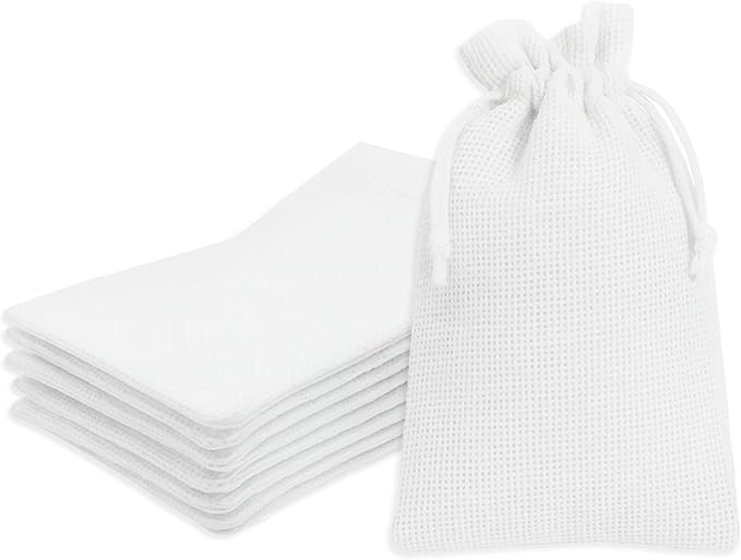 Mandala Crafts 7X9 Inch White Burlap Drawstring Gift Bags for Favors - 20 Medium Linen Sacks Gift Pouches for Candy, Coffee, Jewelry, Wedding, and Party Supplies