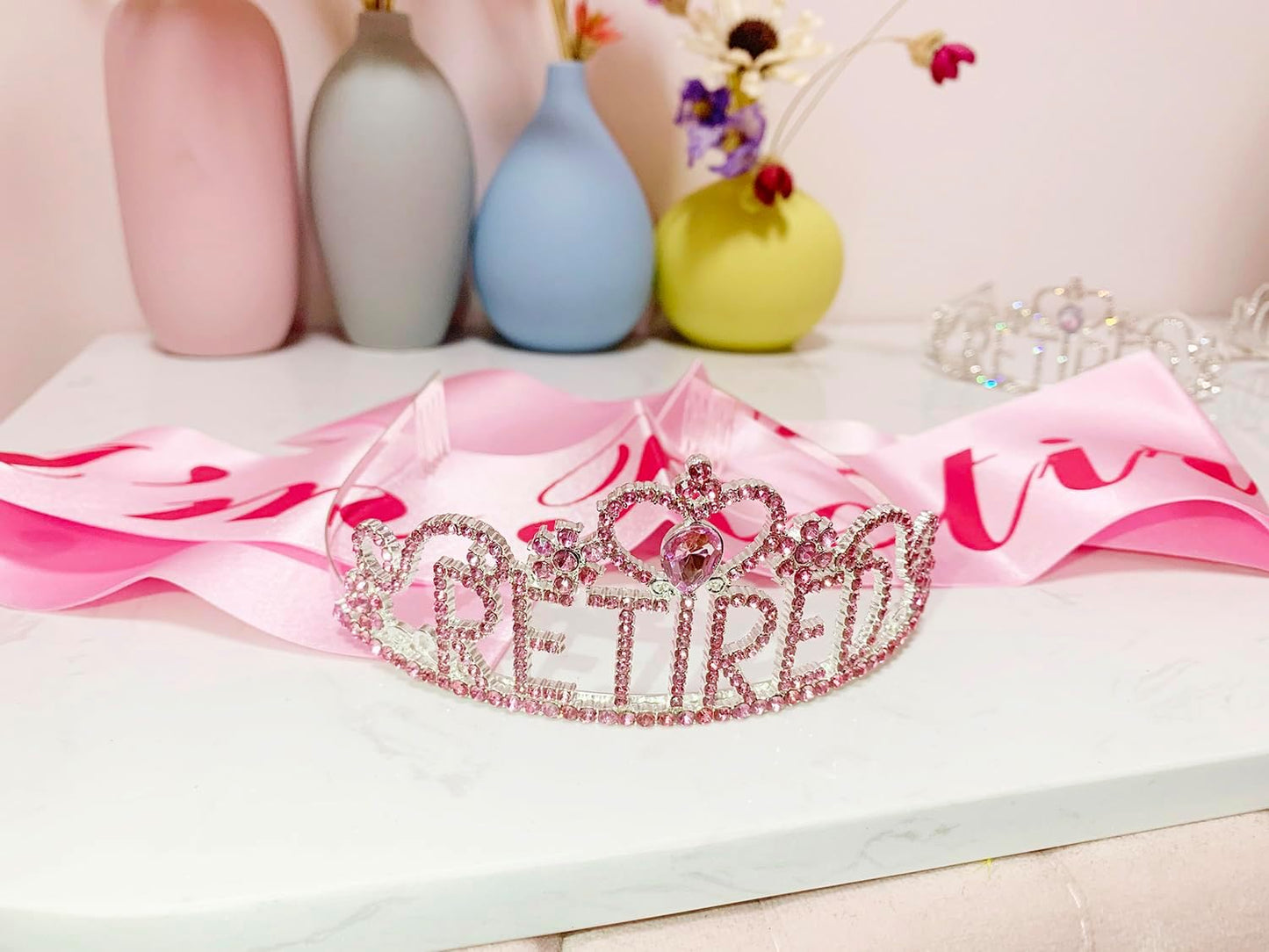 JETKONG Retirement Party Decorations Retired Tiara/Crown, Retired Sash for Women Retirement Gifts, Retirement Party Supplies, Gifts, Favors (Pink)