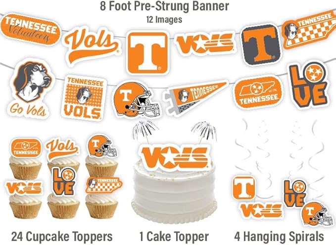 Tennessee Vols Party Supplies for Football, Birthday Gift, Graduation Party Banner and Cake Toppers (42 Pieces) (Tennessee Volunteers)