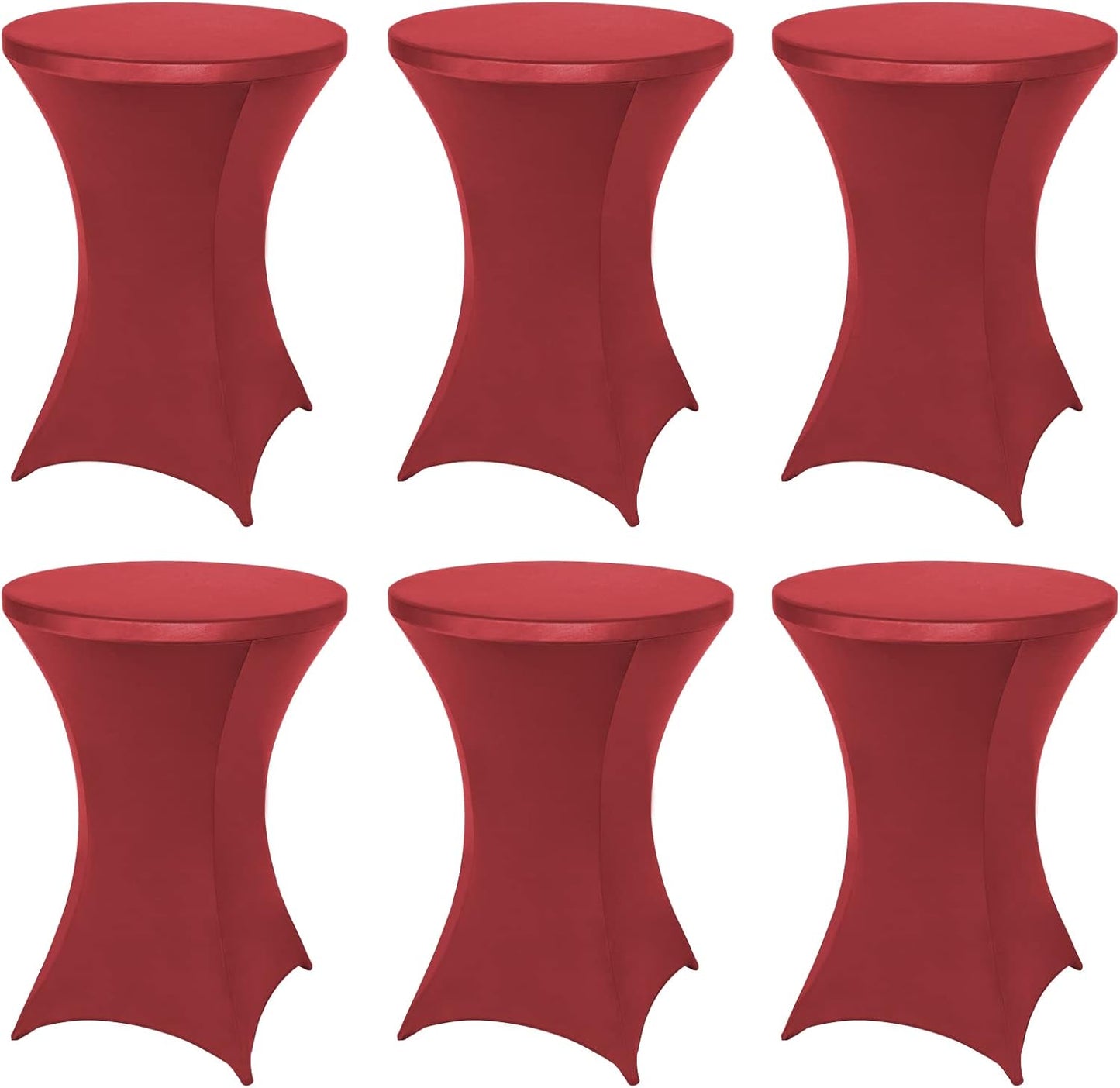 FestiCorp 6 Pack Spandex Cocktail Table Covers Fitted Clothes, Elastic Round Table Cover, Stretch Tablecloth for Party, Bar, Wedding, Birthday, Banquet, Red, 30"-32" Diameter x 40"-43" Height