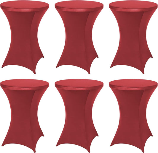 FestiCorp 6 Pack Spandex Cocktail Table Covers Fitted Clothes, Elastic Round Table Cover, Stretch Tablecloth for Party, Bar, Wedding, Birthday, Banquet, Red, 30"-32" Diameter x 40"-43" Height