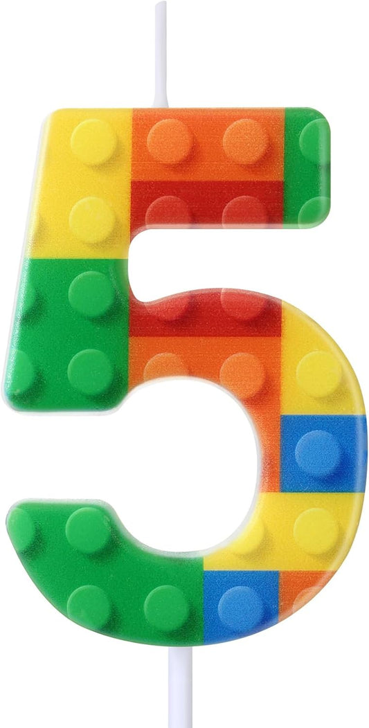 Building Block Number 0-9 Birthday Cake Candle Numeral Birthday Sparkler Candles for Building Block Cake Topper for Party Decorations Supplies(Number 5)