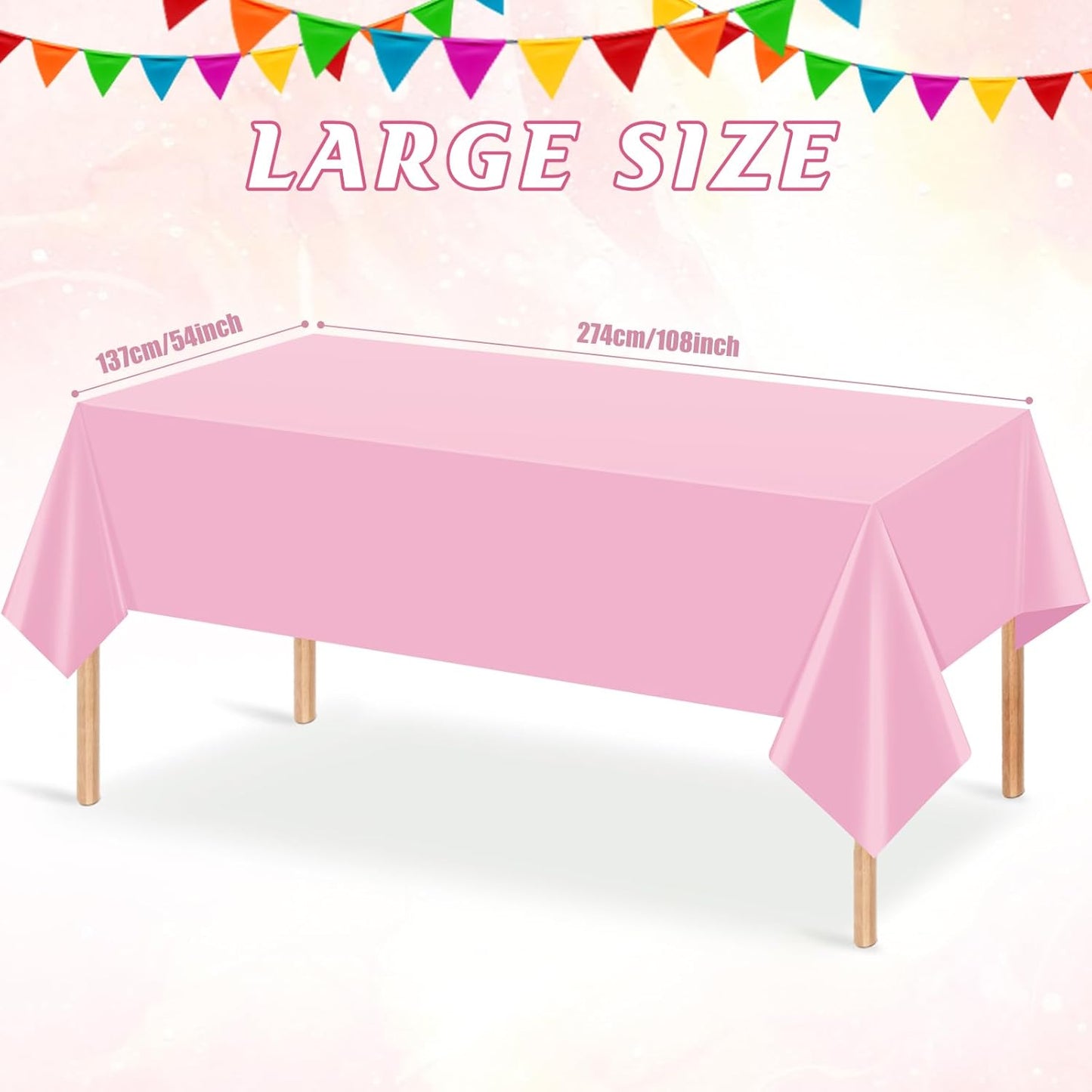 6Pcs Light Pink Tablecloth,Disposable Plastic Tablecloths,Waterproof Pink Rectangle Table Cover for Graduation Birthdays Weddings Anniversary Party Decorations,54 x 108 Inch