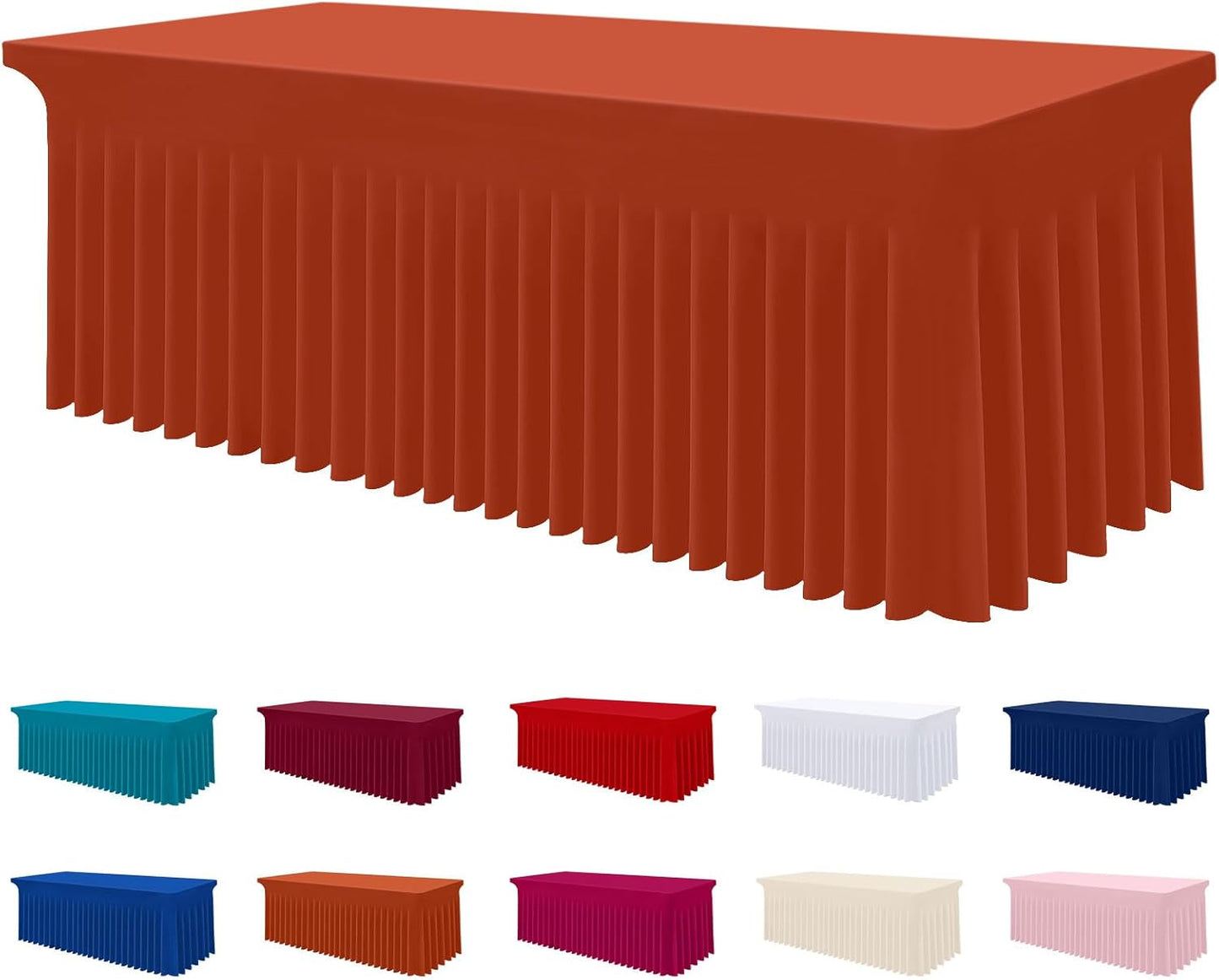 Smiry Spandex Tablecloth, Elastic Fitted Stretch Tablecloth for 8FT Rectangle Tables, Waterproof Washable Table Cover Skirt for Outdoor, Wedding, Banquet & Parties (Rust, 96Lx30Wx30H Inch)