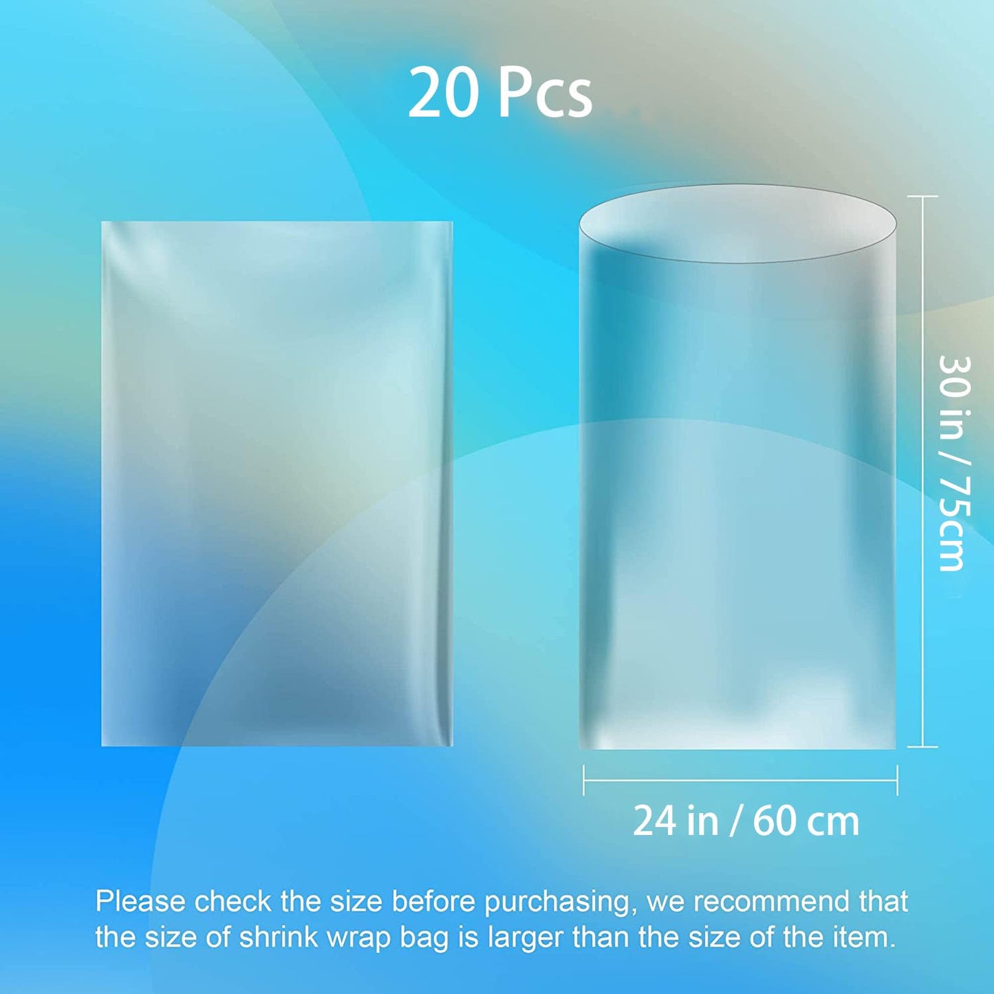 AOUKAR Shrink Wrap Bags for Gift Baskets,20Pcs 24x30 Inches Chear PVC Heat Shrink Bags Cellophane Wrap for Packaging Large Bags for Easter, Holiday, Birthday, and Any Occasion