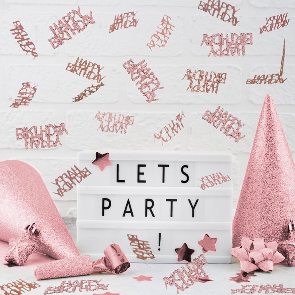 Glitter Rose Gold Happy Birthday Confetti, Birthday Party Table Decorations, Rose Gold Paper Confetti, Sprinkling Table Scatter for Women Girls Party Supplies