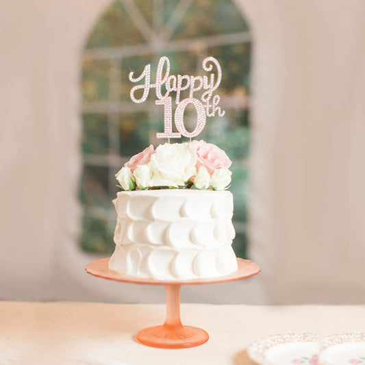 LASKYER Happy 10th Birthday Rose Gold Rhinestone Cake Topper - 10th Birthday/Anniversary,Cheers to Ten Years Old Bday Party Metal Sparkly Centerpieces Decorations.