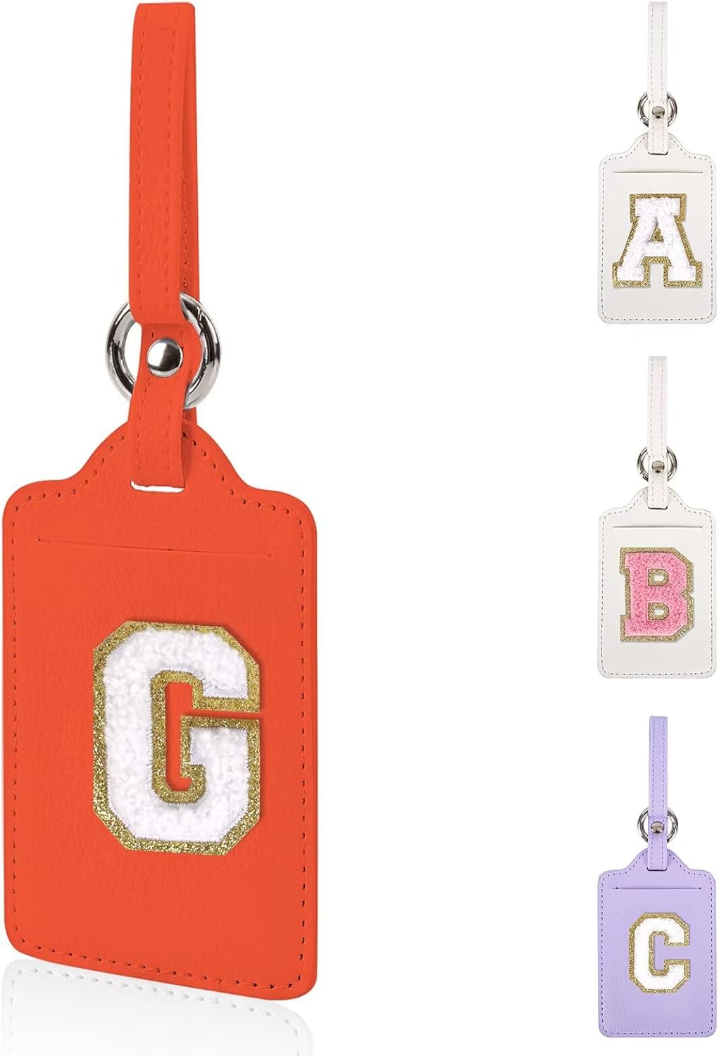 Personalized Initial Luggage Tags for Suitcases, Leather Chenille Letter Cute Luggage Tags with Privacy Name Card, Embroidered Travel Bag Backpack Tags Gifts for Women Kids Girls Teens(Orange-G)