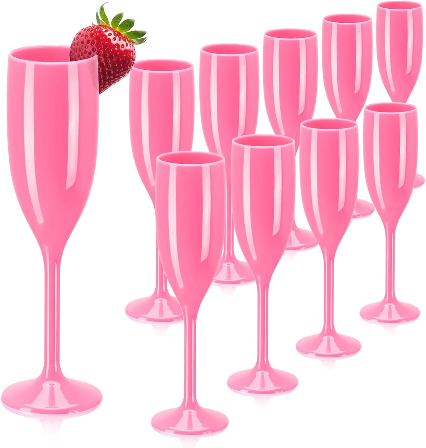 XUWAIDSGN Champagne Flute Acrylic Champagne Glasses Wedding Toasting Champagne Flute Goblet Plastic Reusable Unbreakable Champagne Cups for Bachelorette Wedding Bridal Shower Party (Pink, 10)