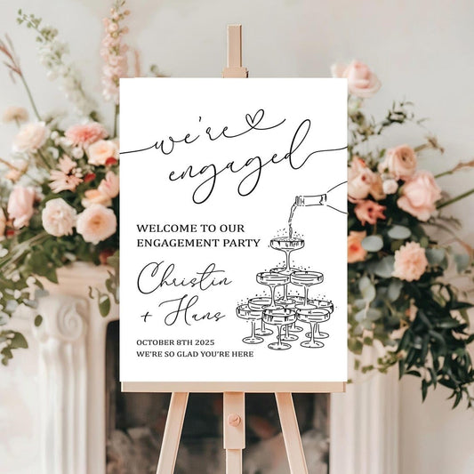 Custom Engagement Party Welcome Sign, Champagne Pouring Engagement Sign, We're Engaged