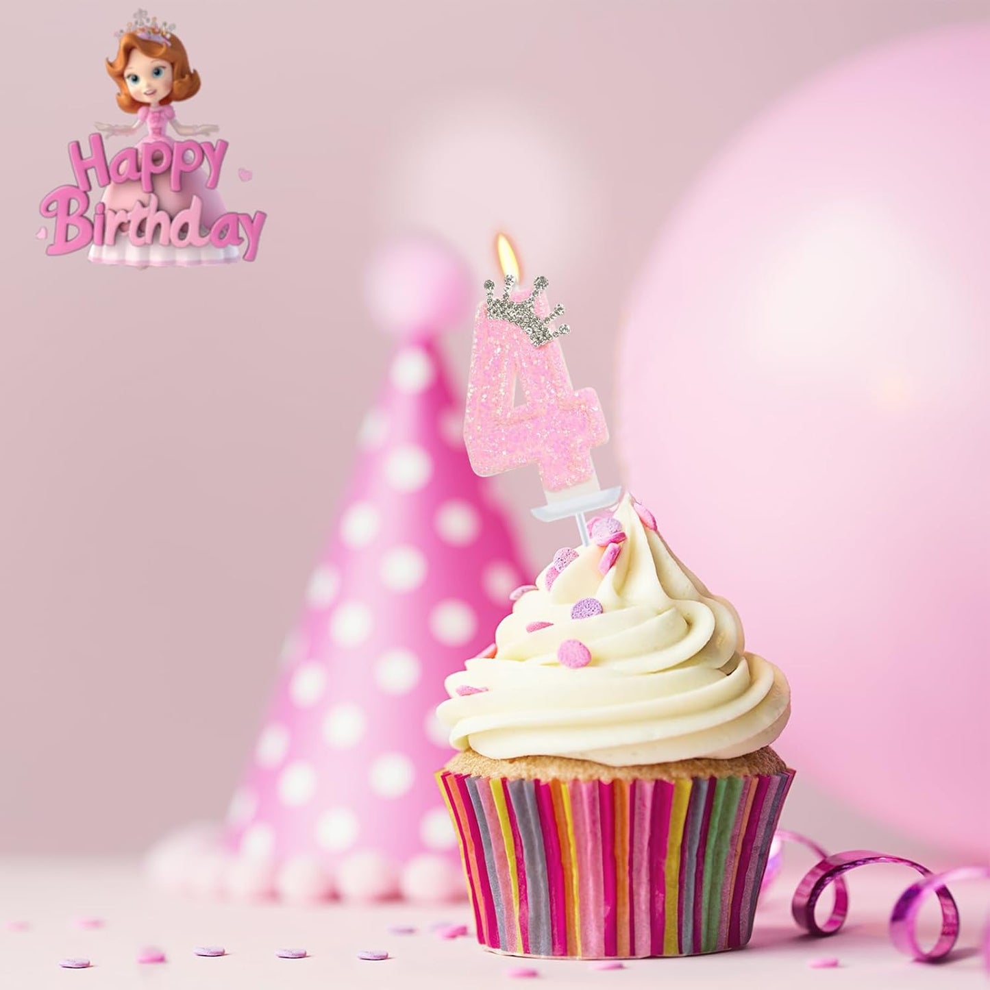 Birthday Candle for Cake, Crown Pink Number Candles, 2.76 inch Cake Topper Decoration for Birthday Party (Number 4)