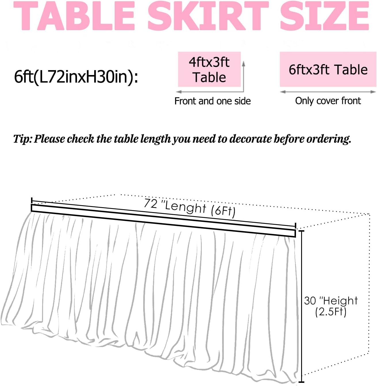 6ft Pink Tulle Table Skirts Baby Shower Tulle Tablecloth for Rectangular Tables Tutu TableSkirt Desk Skirt 72in Round Ruffle Table Cover for Princess Birthday Party Cake Dessert TableDecorations