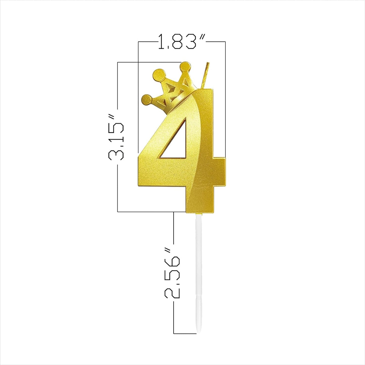 Number 4 Birthday Candle Four Years Old Happy Birthday Number Candles Cake Topper Decorations 3D Crown (Crown-4, Gold)