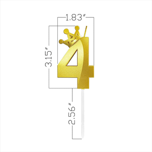 Number 4 Birthday Candle Four Years Old Happy Birthday Number Candles Cake Topper Decorations 3D Crown (Crown-4, Gold)