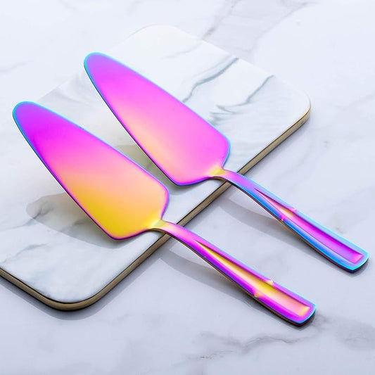 Rainbow Pie Cake Server Set, GoGeiLi 3-Piece Stainless Steel Dessert Server Spatula for Pizza, Pastry, Cheese, Dishwasher Safe