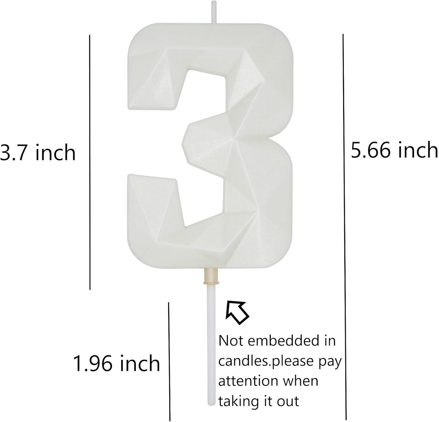 DERVENTA Large Birthday Candle Number 3D White 3.7 inch Party Celebration Anniversary Decoration Cake Topper 1 Piece (Number 3 White)