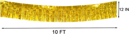 6 Packs 10 Feet Foil Fringe Garland Metallic Foil Tinsel Fringe Garland Wall Hanging Fringe Banner for Parade Floats, Wedding, Christmas，Birthday Party Halloween Decor (Gold)