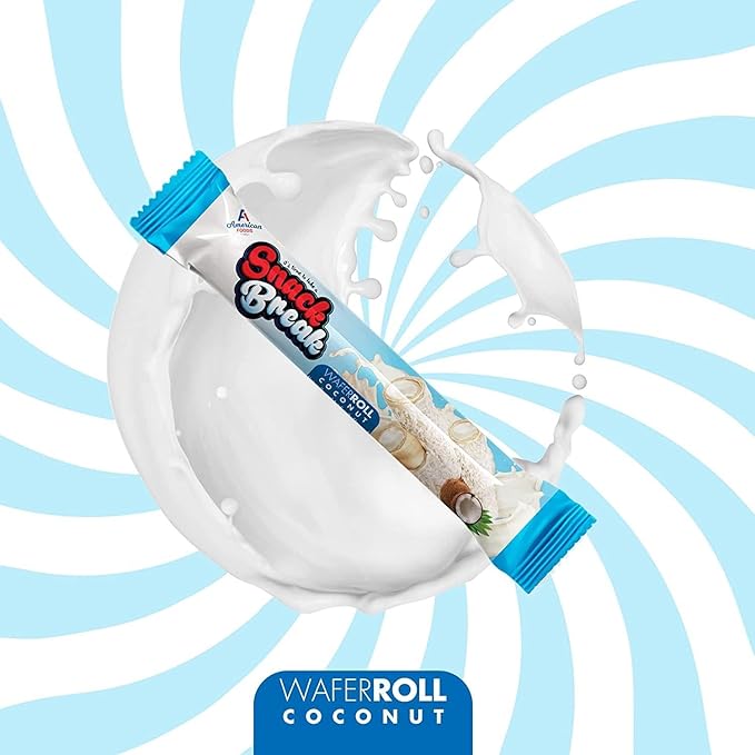 Snack Break Coconut Rolled Wafers, Individually Wrapped, Wafer Rolls with Creamy Coconut Filling, Snacks for Kids & Adults, 24 Individual Packs, Pack of 12