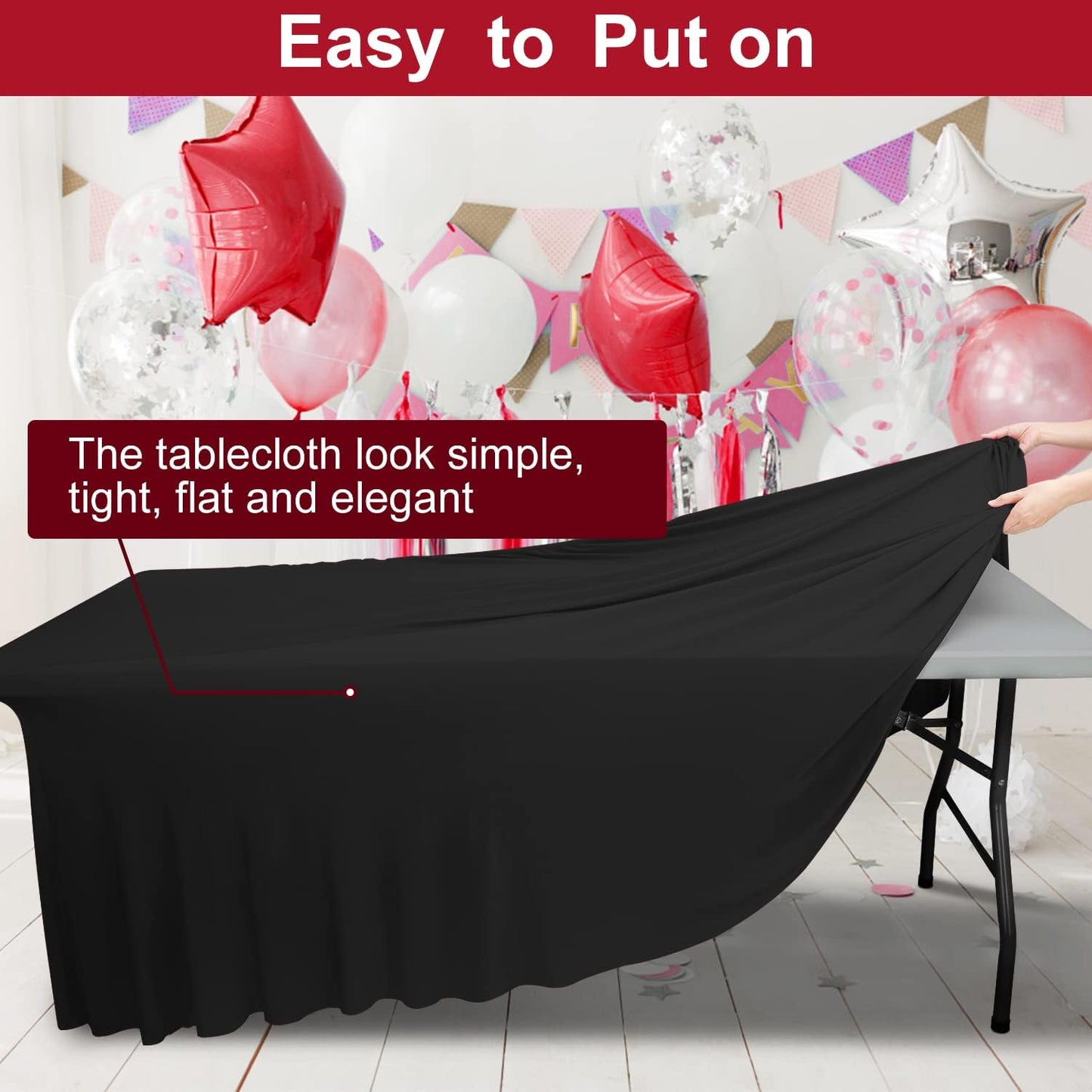Thick 2 in 1 Spandex Table Skirt and Cover 4ft, Rectangle Fitted Tablecloth with Pleated Skirt, Wrinkle Free Rectangular Table Cloth for Banquets and Vendor Event (Black, 48"*24"*29")