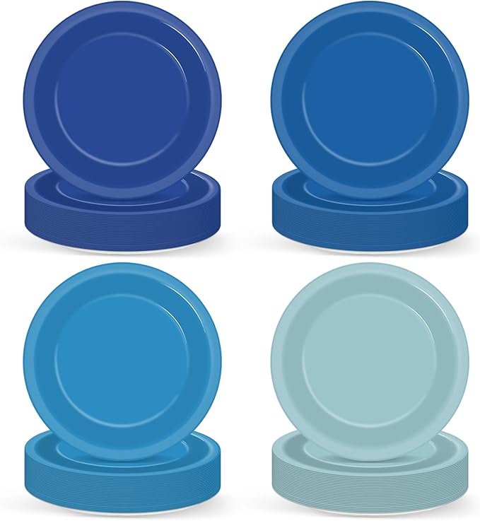 100Pcs Gradient Blue Paper Plates 9 Inch - Disposable Round Dessert Plates for Ocean Party, Winter Table Decor - Birthday, Wedding, Baby Shower Tableware