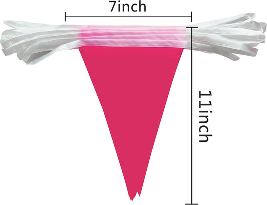 Consummate 100 Feet Rose Pink Pennant Banners Flags String Hanging Triangle Bunting Flags for Grand Opening,Kids Birthday,Party Decorations,60 PCS