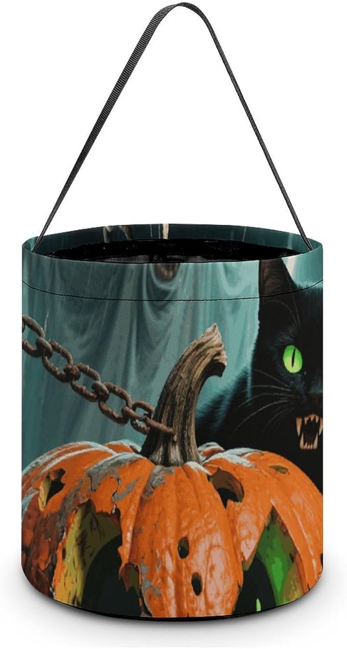 Halloween Candy Bucket - Halloween Black Cat Pumpkin Trick Or Treat Candy Bag, Gift Bag for Party Favor Supplies