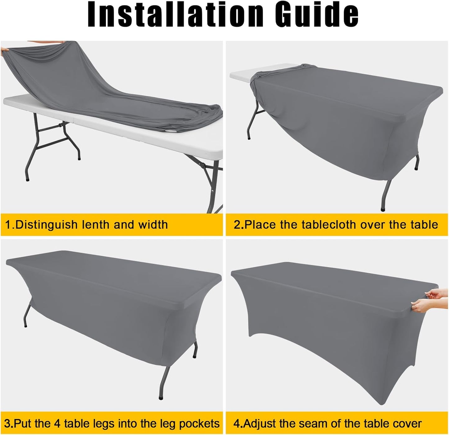 Smiry 2 Pack Spandex Table Cloth 6FT, Elastic Fitted Stretch Tablecloths, Washable and Wrinkle Free Rectangular Patio Table Cover for Outdoor, Wedding, Banquet & Parties (Grey, 72Lx30Wx30H Inch)