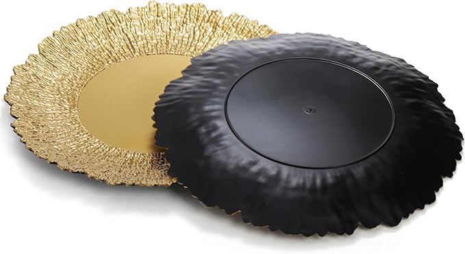 Coloch Set of 12 Plastic Charger Plates, 13" Reusable Reef Serving Chargers for Dinner Plate Round Shiny Decorative Charger Plate for Wedding, Catering, Parties, Christmas, Home Dinner Use (Gold)